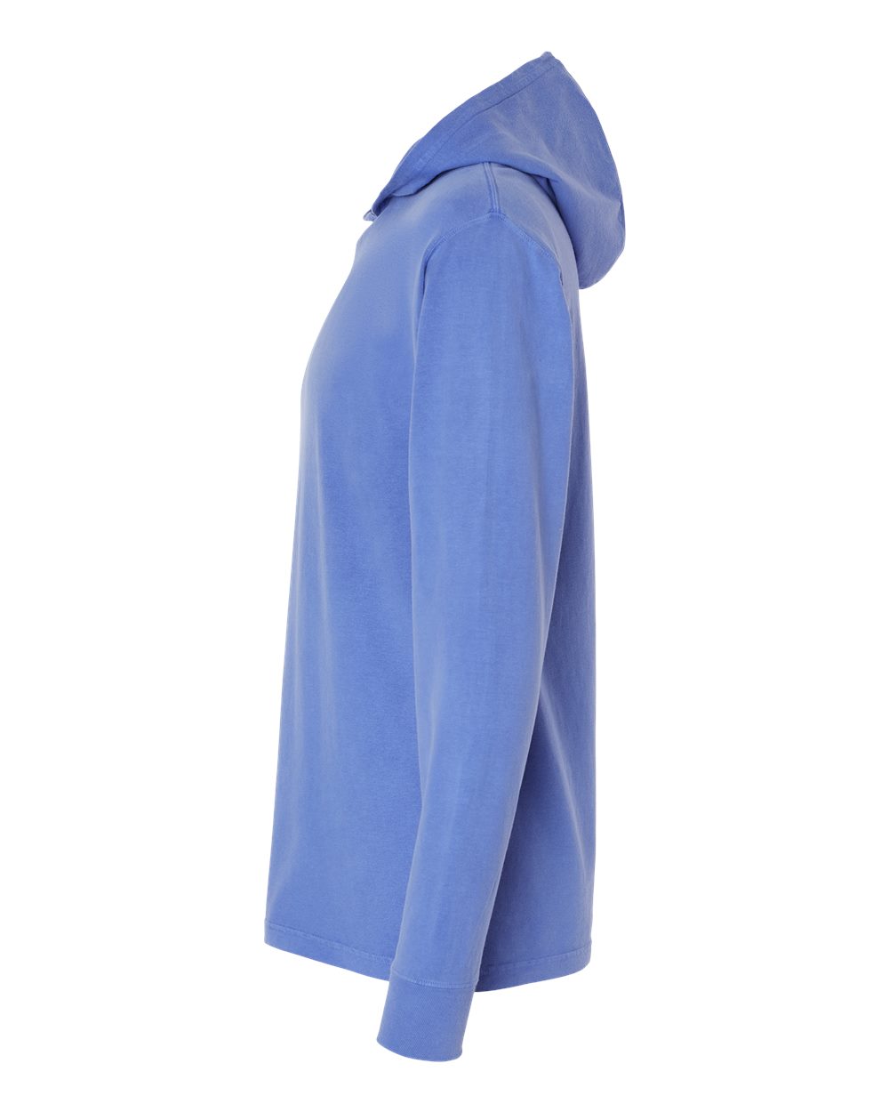 Left View of Deep Forte Blue Garment-Dyed Jersey Hooded Long Sleeve T-Shirt - GDH280