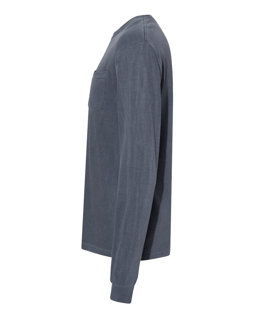 Left View of Denim Garment-Dyed Heavyweight Long Sleeve Pocket T-Shirt - 4410