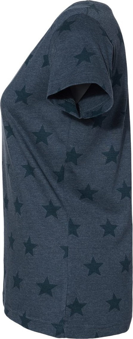 Left View of Denim Star Women's Star Print Scoop Neck Tee - 3629
