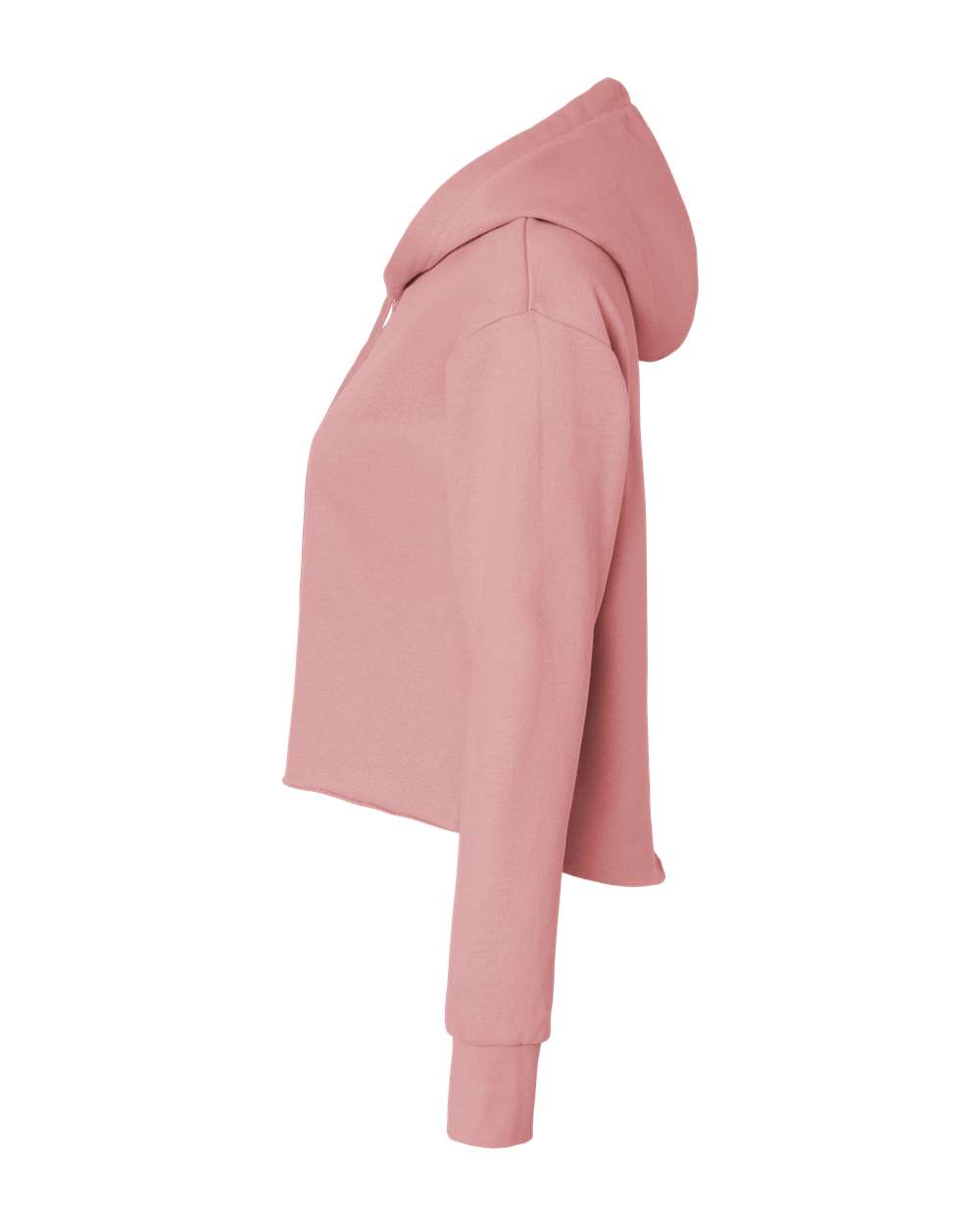 Left View of Desert Pink Women's Laguna Sueded Raw Edge Crop Hoodie - 9384