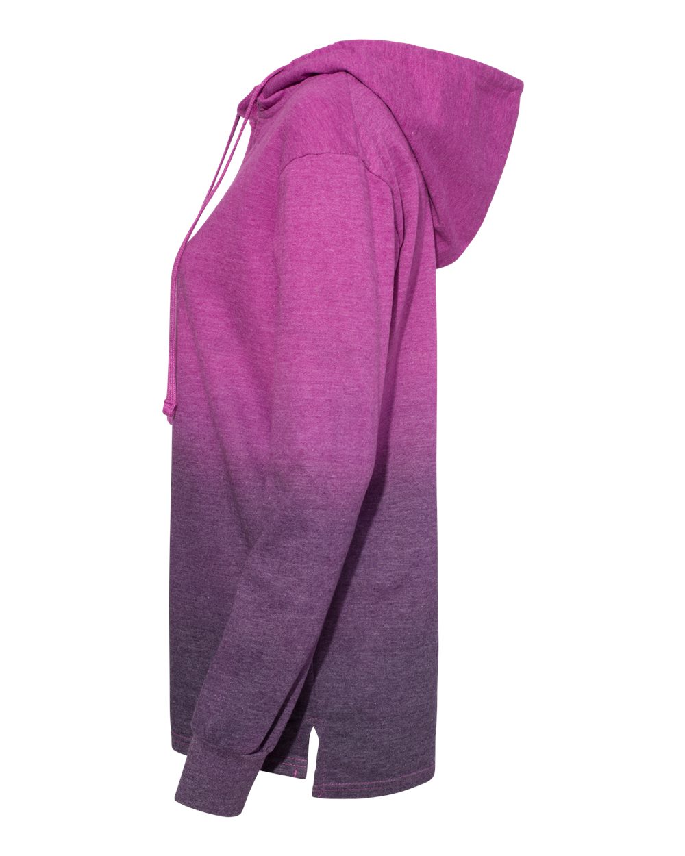 Left View of Dragonfruit/ Navy Women's French Terry Ombré Hooded Sweatshirt - W20185