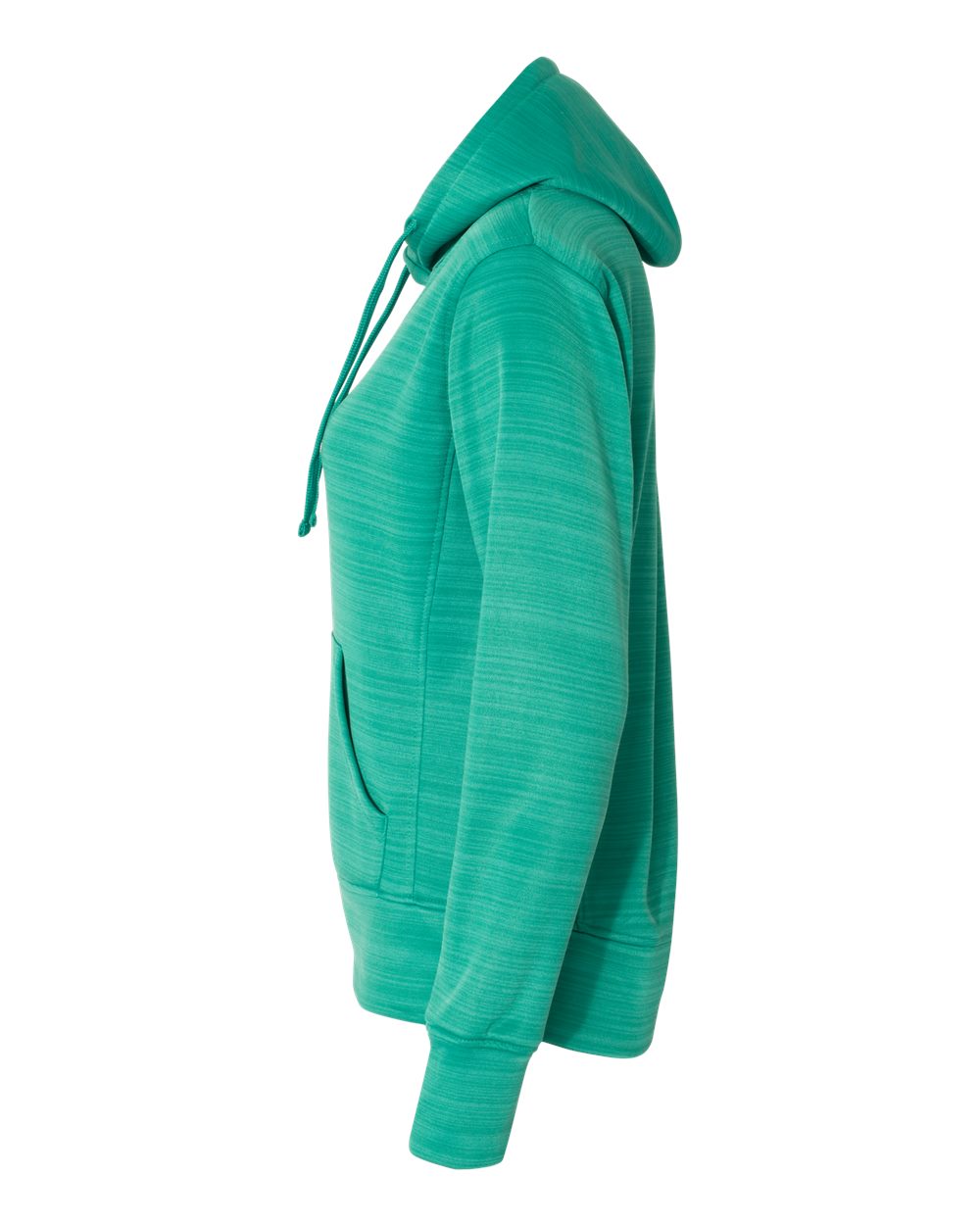 Left View of Dynasty Green Stripe Women's Odyssey Striped Performance Fleece Lapover Hooded Sweatshirt - 8662