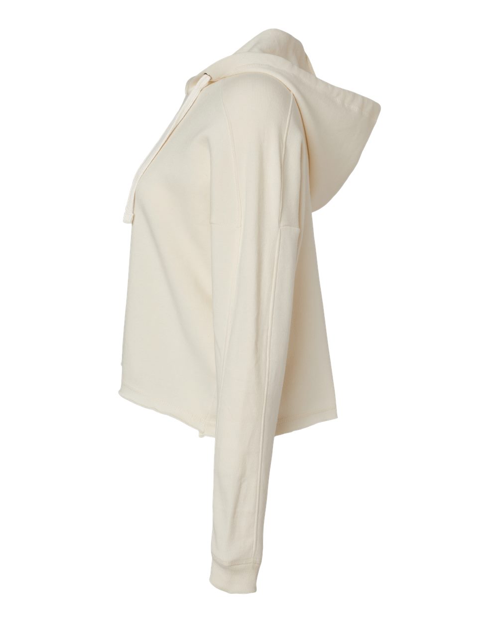 Left View of Ecru Women's Angel Fleece Crop Hooded Sweatshirt - W23101
