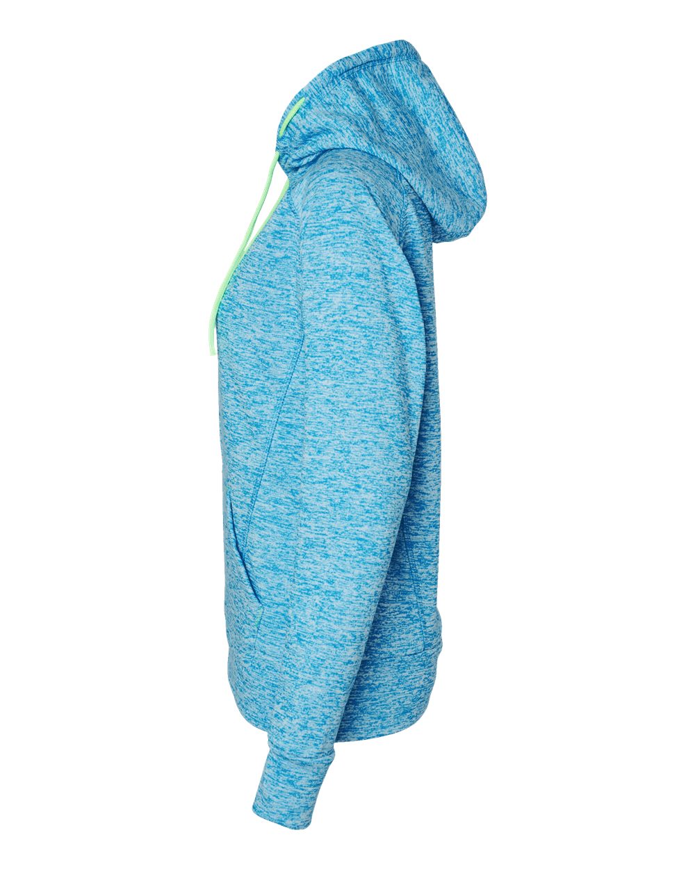 Left View of Electric Blue/ Neon Green Women’s Cosmic Fleece Hooded Sweatshirt - 8616