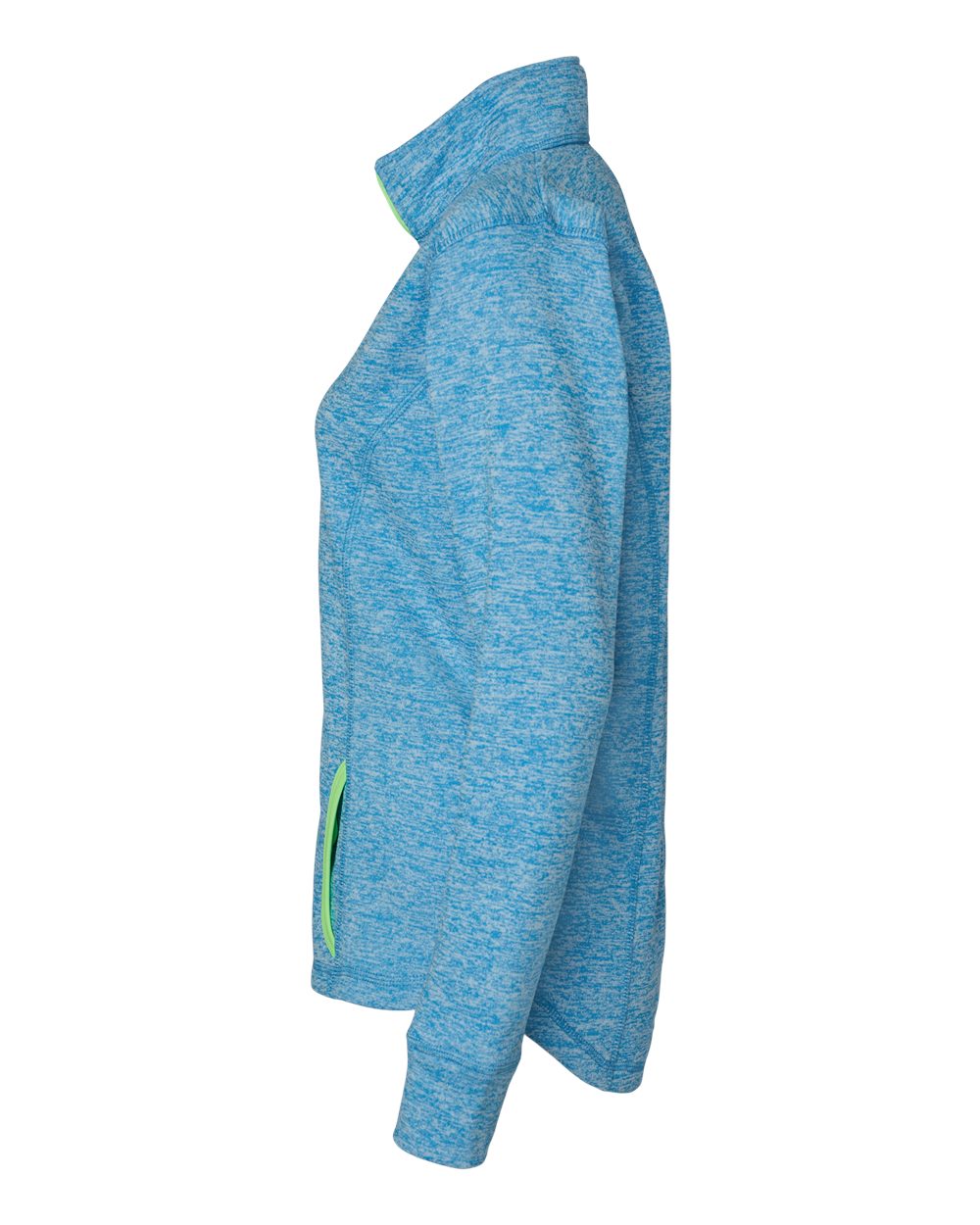 Left View of Electric Blue/ Neon Green Women's Cosmic Fleece Quarter-Zip Pullover - 8617