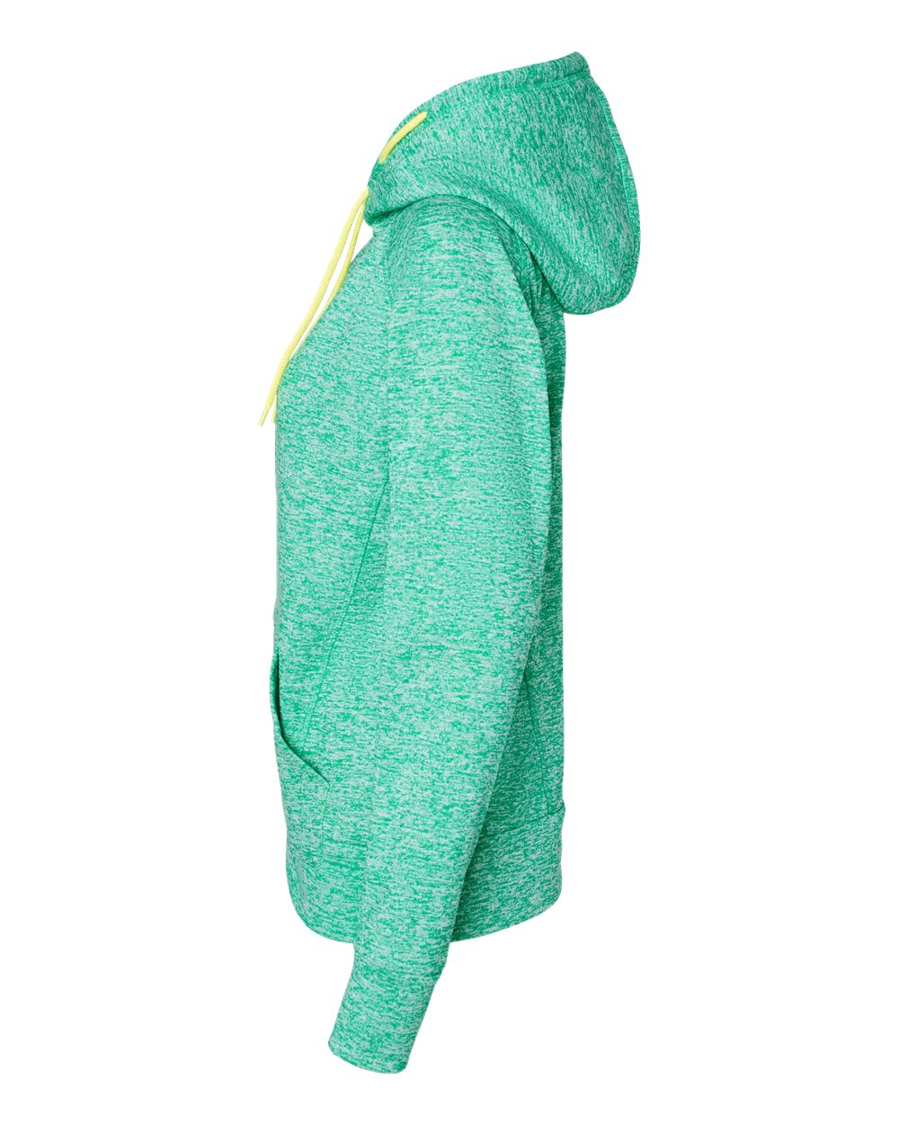 Left View of Emerald/ Neon Yellow Women’s Cosmic Fleece Hooded Sweatshirt - 8616