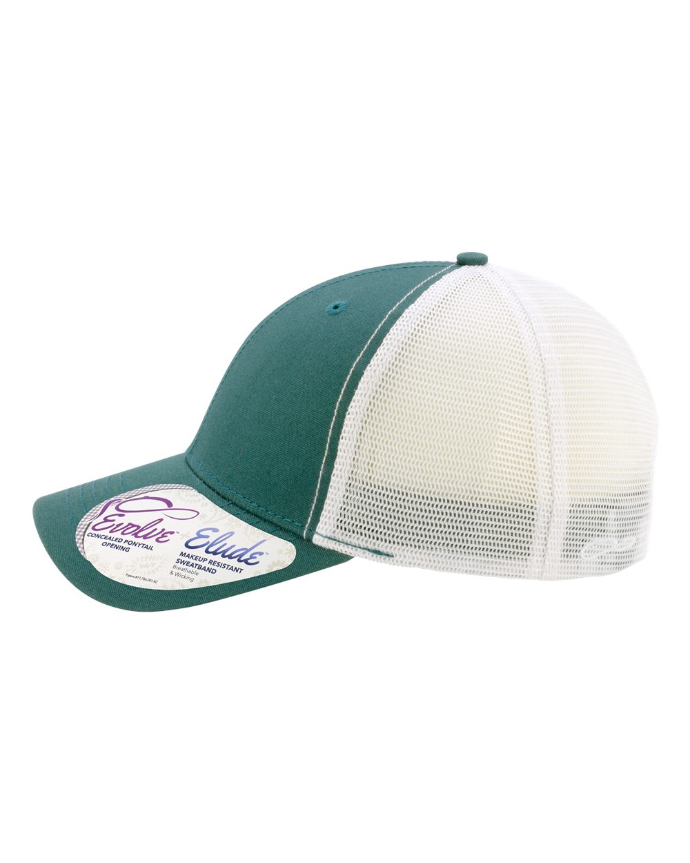 Left View of Emerald/ White Women's Modern Trucker Cap - CHARLIE
