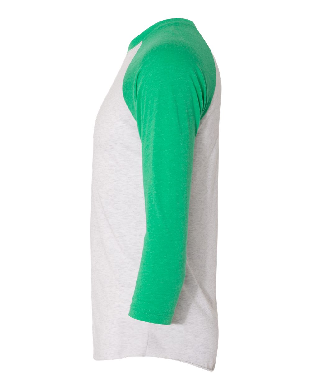 Left View of Envy Sleeves/ Heather White Body Triblend Three-Quarter Raglan T-Shirt - 6051