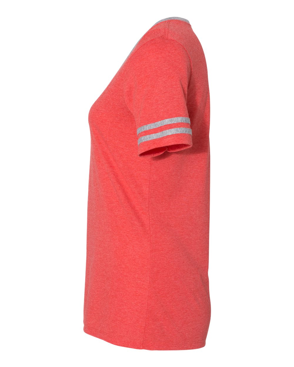 Left View of Fiery Red Heather/ Oxford Women's Varsity Triblend V-Neck T-Shirt - 602WVR
