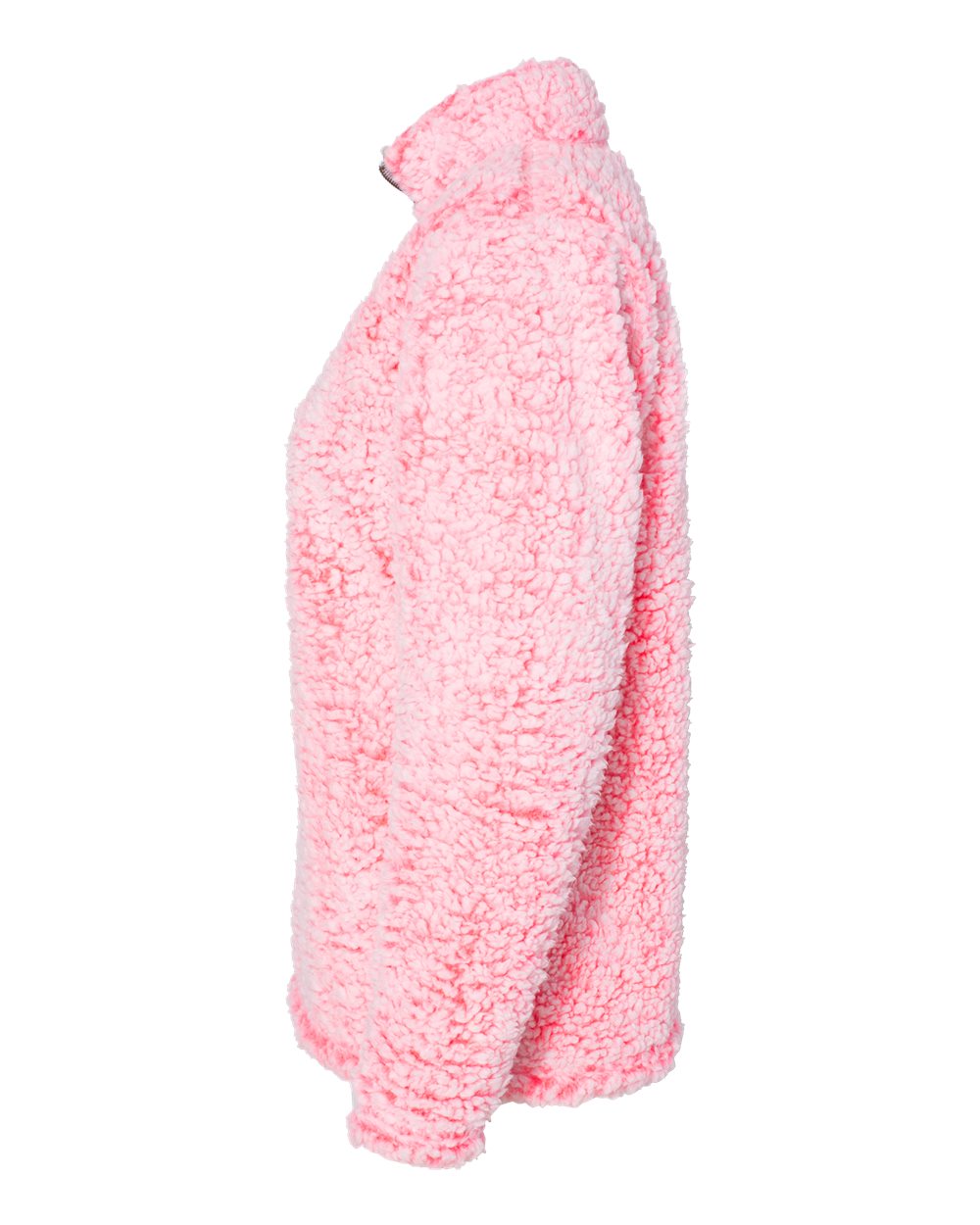 Left View of Fire Coral Heather Women’s Epic Sherpa Quarter-Zip Pullover - 8451