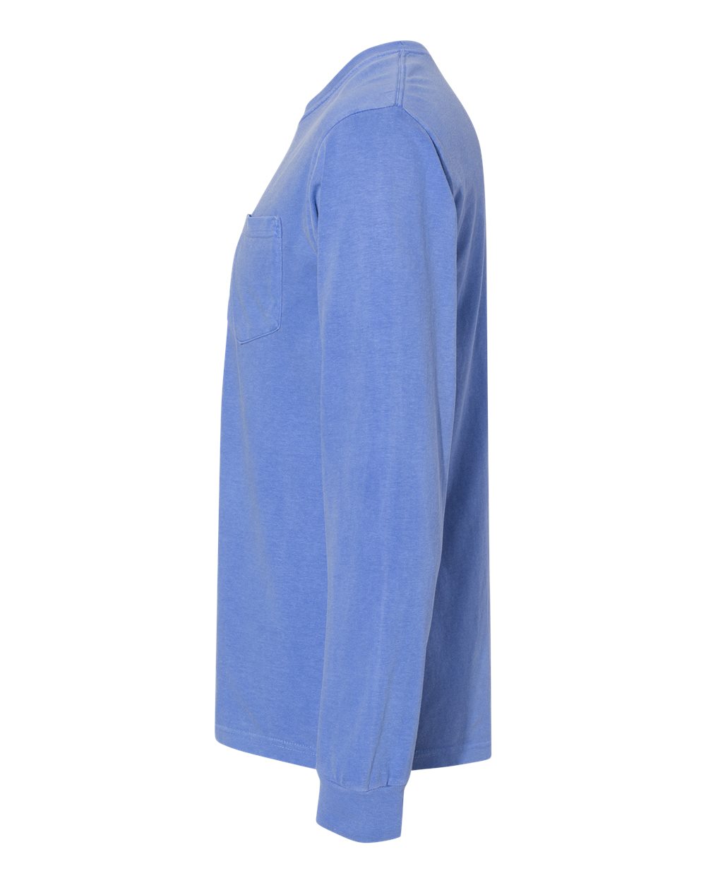 Left View of Flo Blue Garment-Dyed Heavyweight Long Sleeve Pocket T-Shirt - 4410