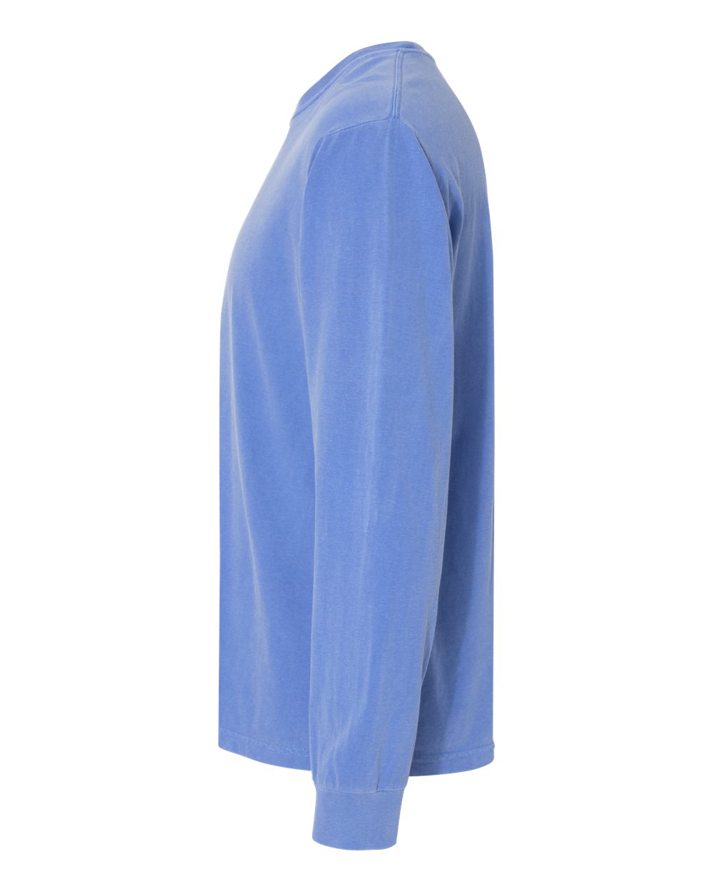 Left View of Flo Blue Garment-Dyed Heavyweight Long Sleeve T-Shirt - 6014
