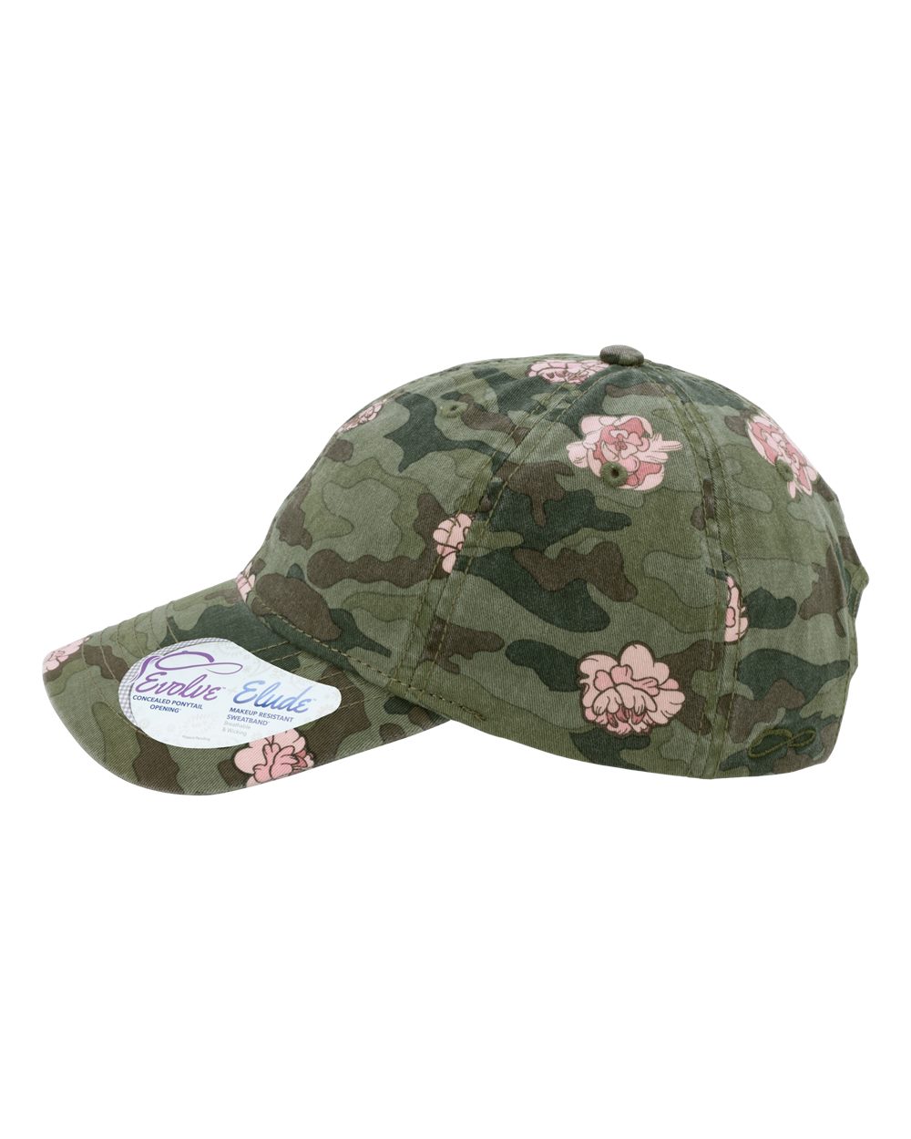 Left View of Floral Camo Women's Garment-Washed Fashion Print Cap - HATTIE