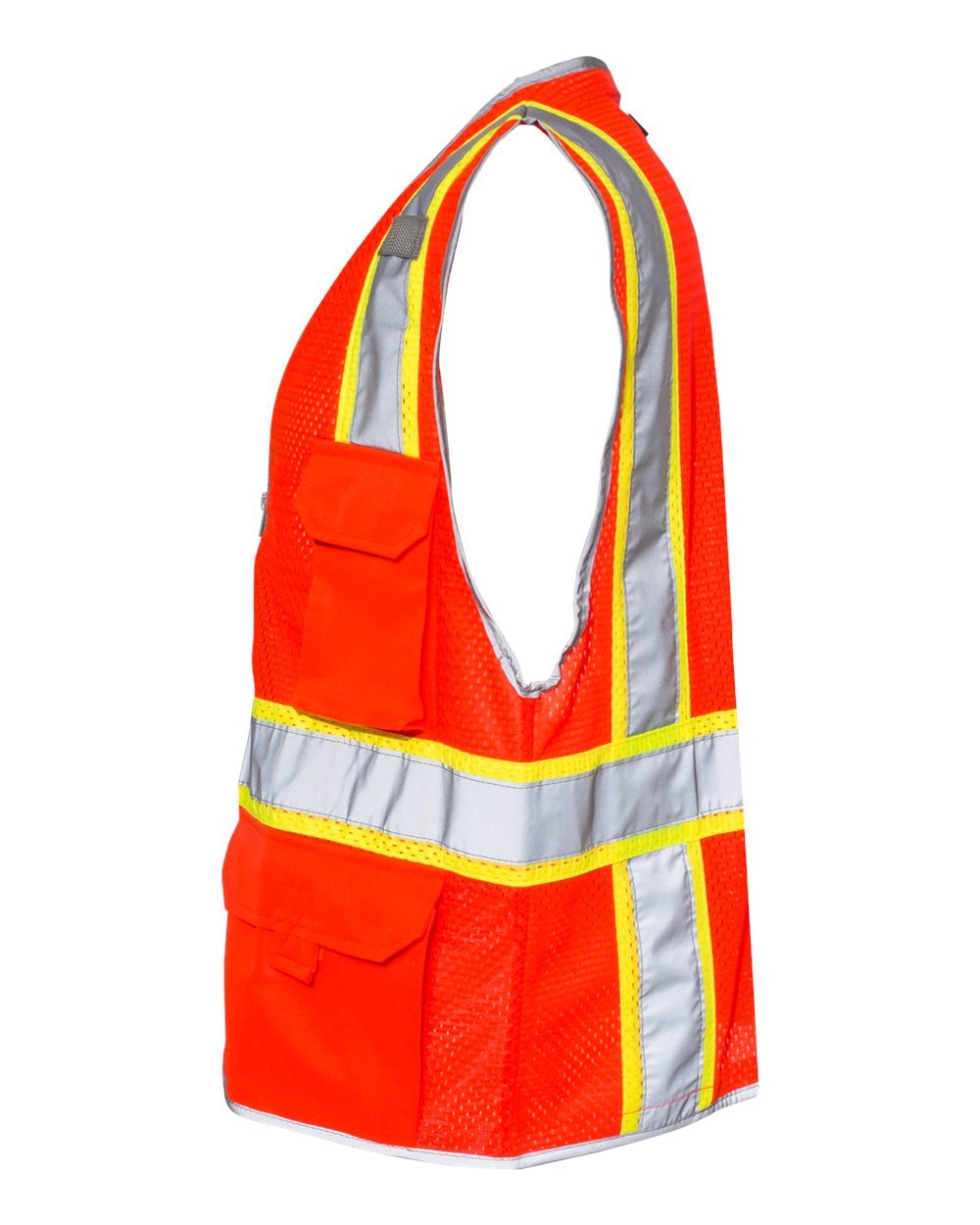 Left View of Fluorescent Red (1710) Premium Brilliant Series® Heavy-Duty Class 2 Vest - 1510-1511