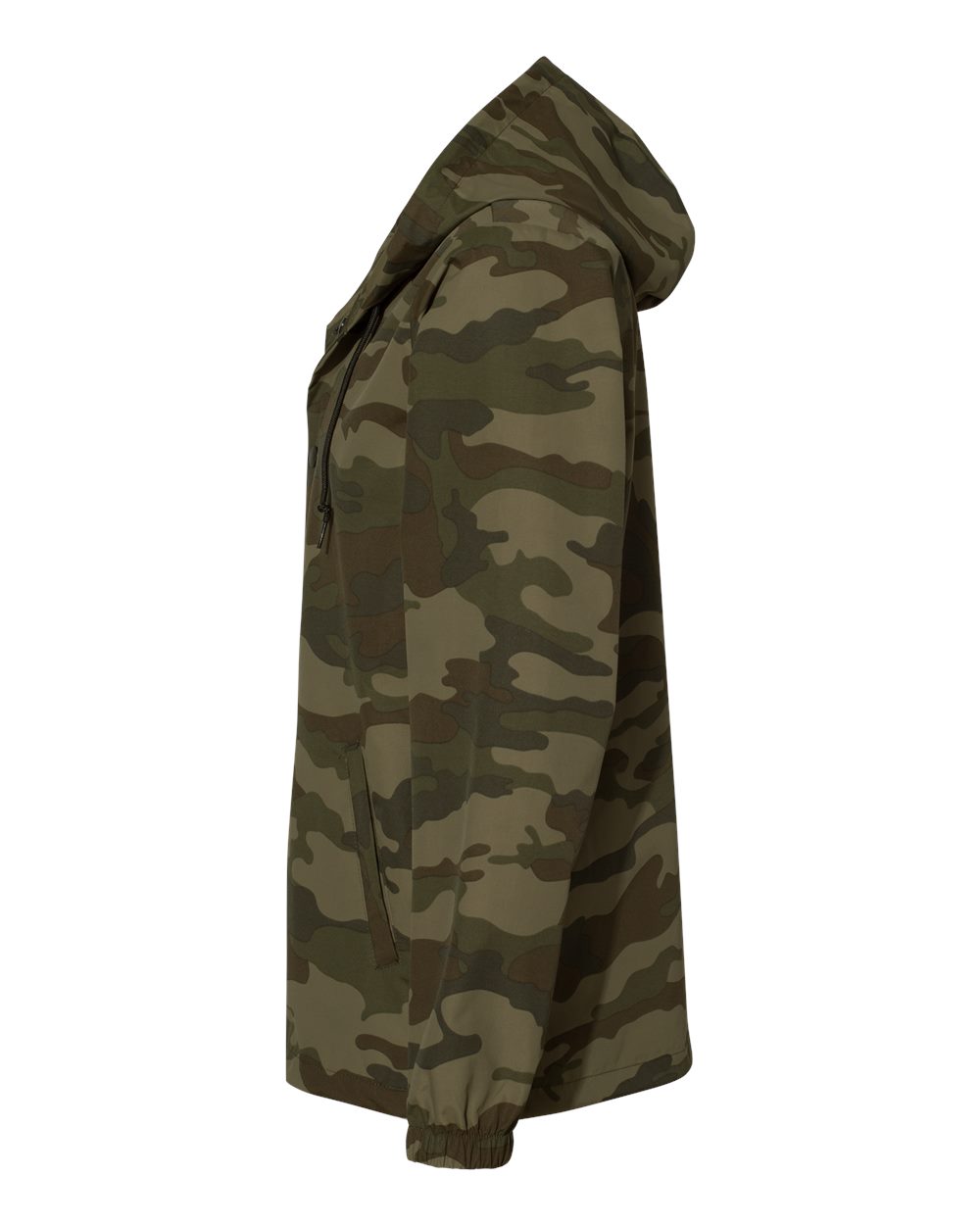 Left View of Forest Camo Water-Resistant Hooded Windbreaker - EXP95NB