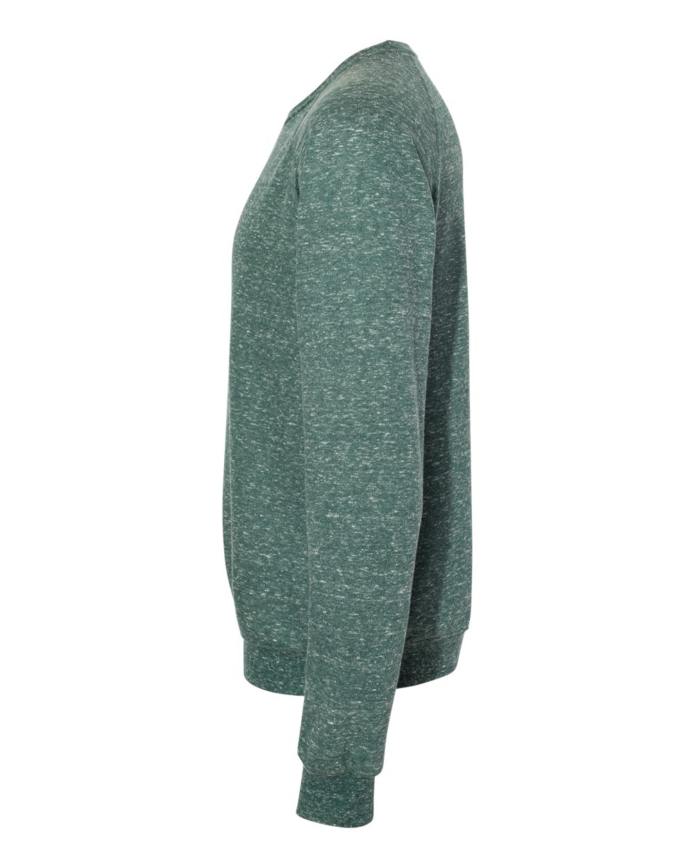 Left View of Forest Green Snow Heather French Terry Crewneck Sweatshirt - 91MR