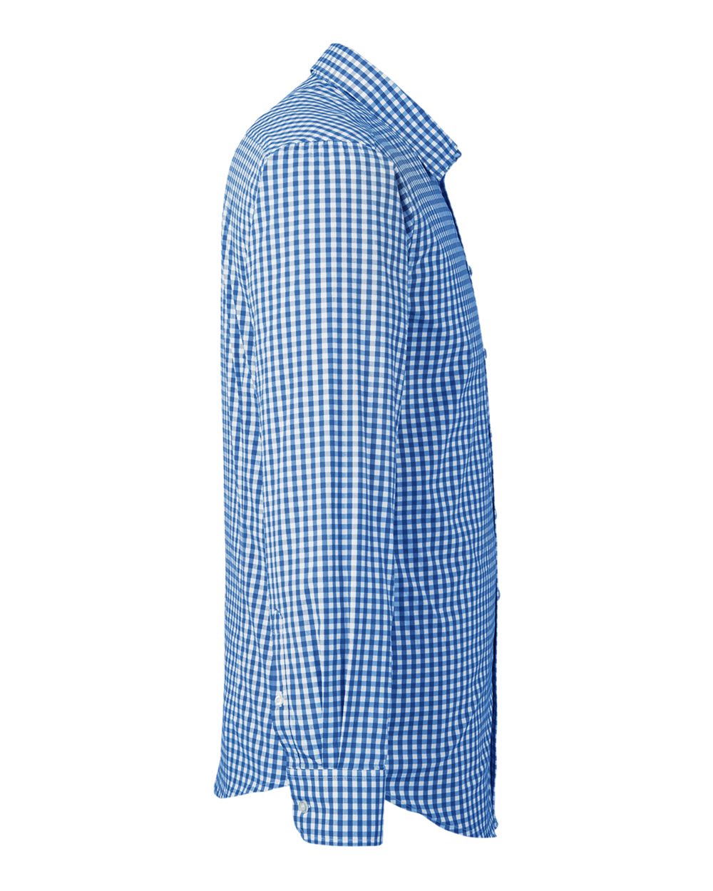 Left View of French Blue/ White Men's CrownLux Performance® Gingham Dress Shirt - DG536