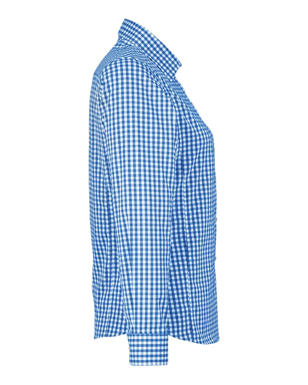 Left View of French Blue/ White Women's CrownLux Performance® Gingham Dress Shirt - DG536W
