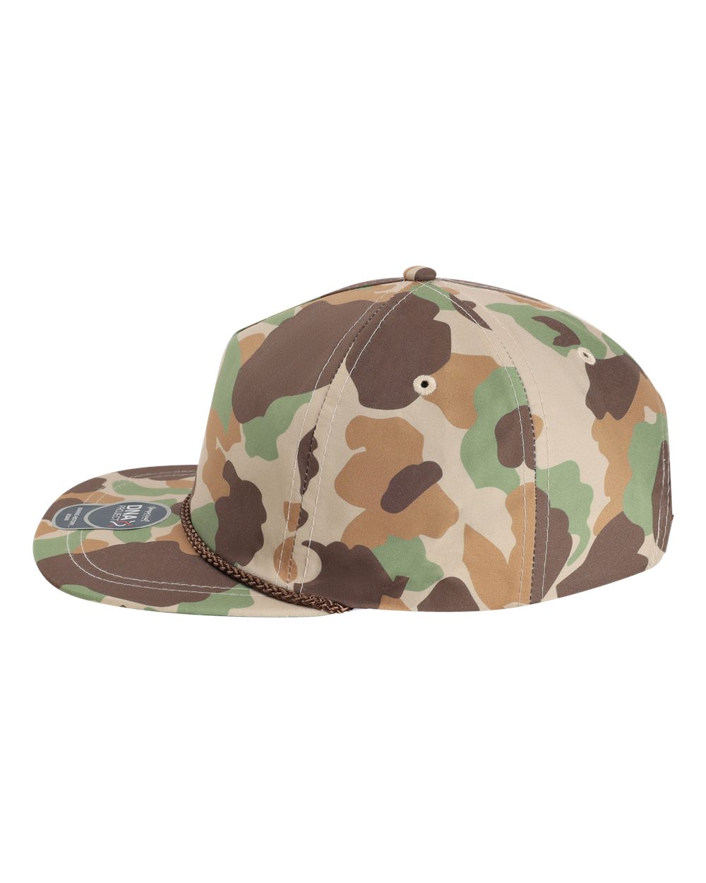 Left View of Frog Skin Camo/ Brown The Aloha Rope Cap - DNA010