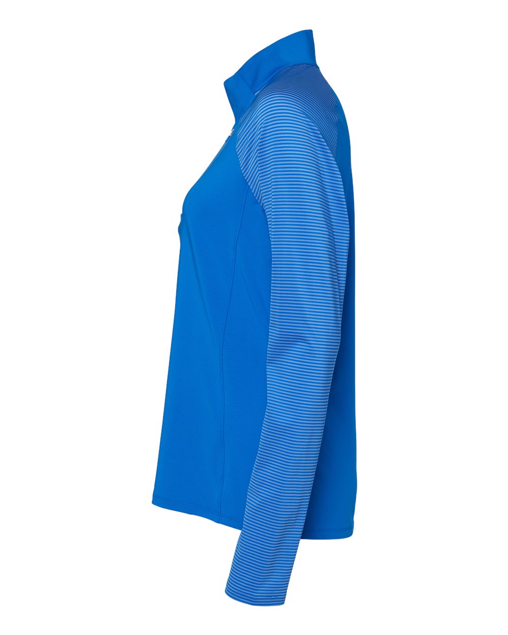 Left View of Glory Blue Women's Stripe Block Quarter-Zip Pullover - A521
