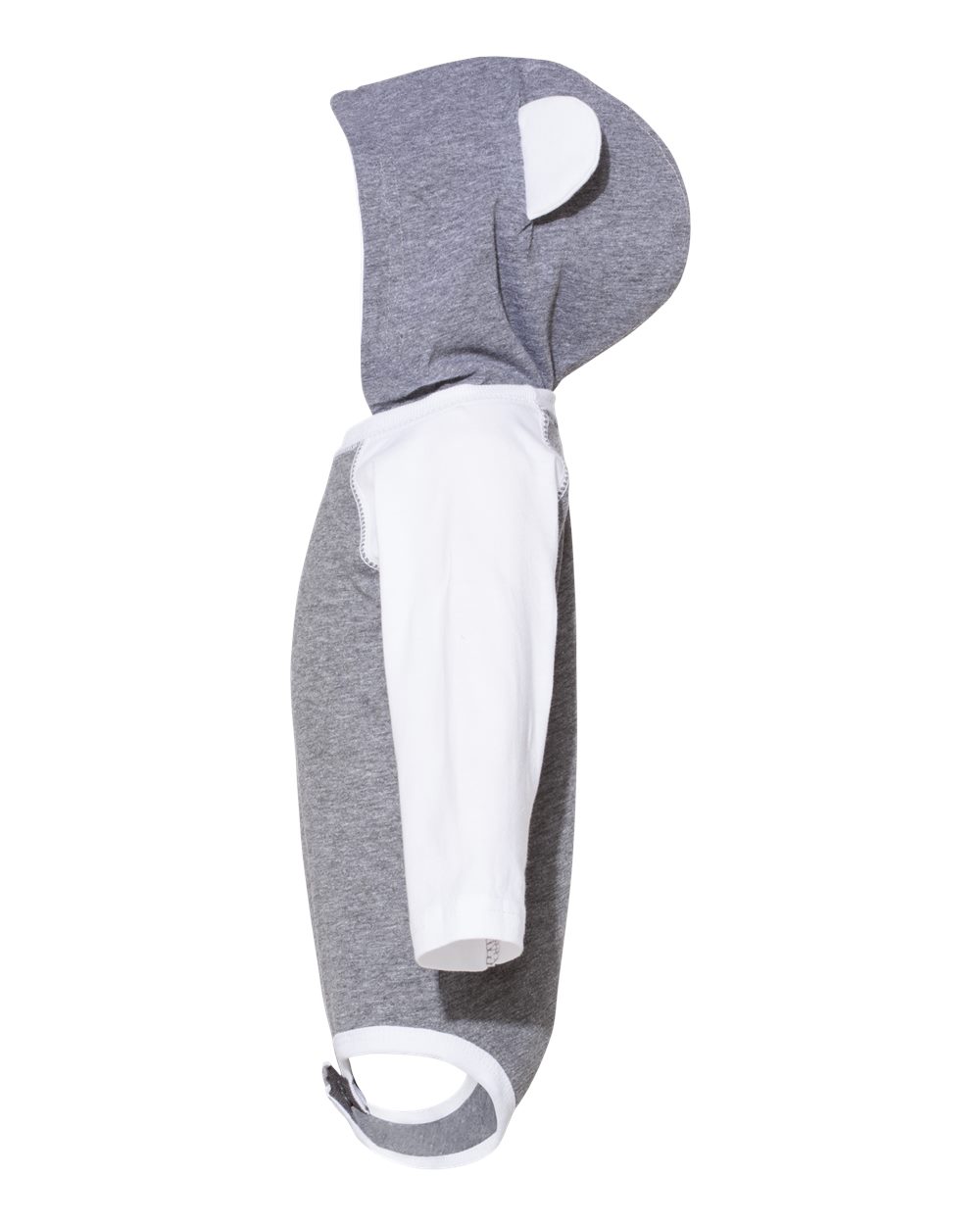 Left View of Granite Heather/ White Fine Jersey Infant Character Hooded Long Sleeve Bodysuit with Ears - 4418