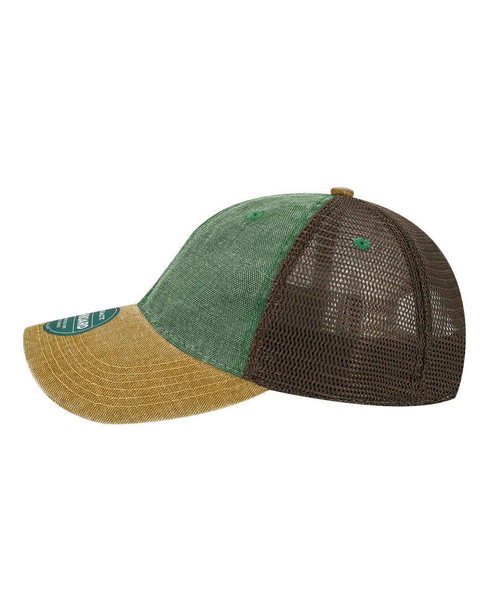 Left View of Green/ Camel/ Brown Dashboard Trucker Cap - DTA