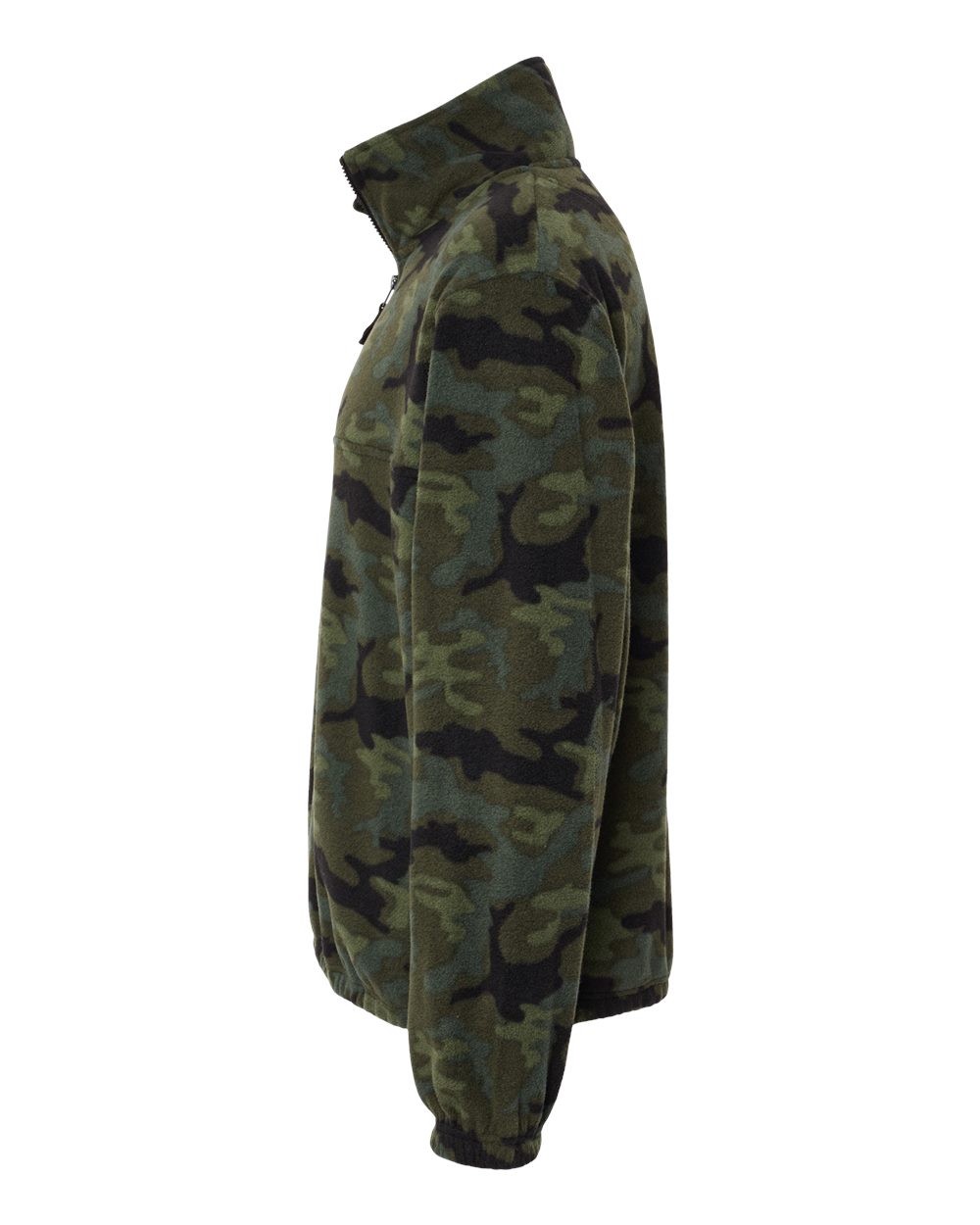 Left View of Green Camo Polar Fleece Quarter-Zip Pullover - 3052