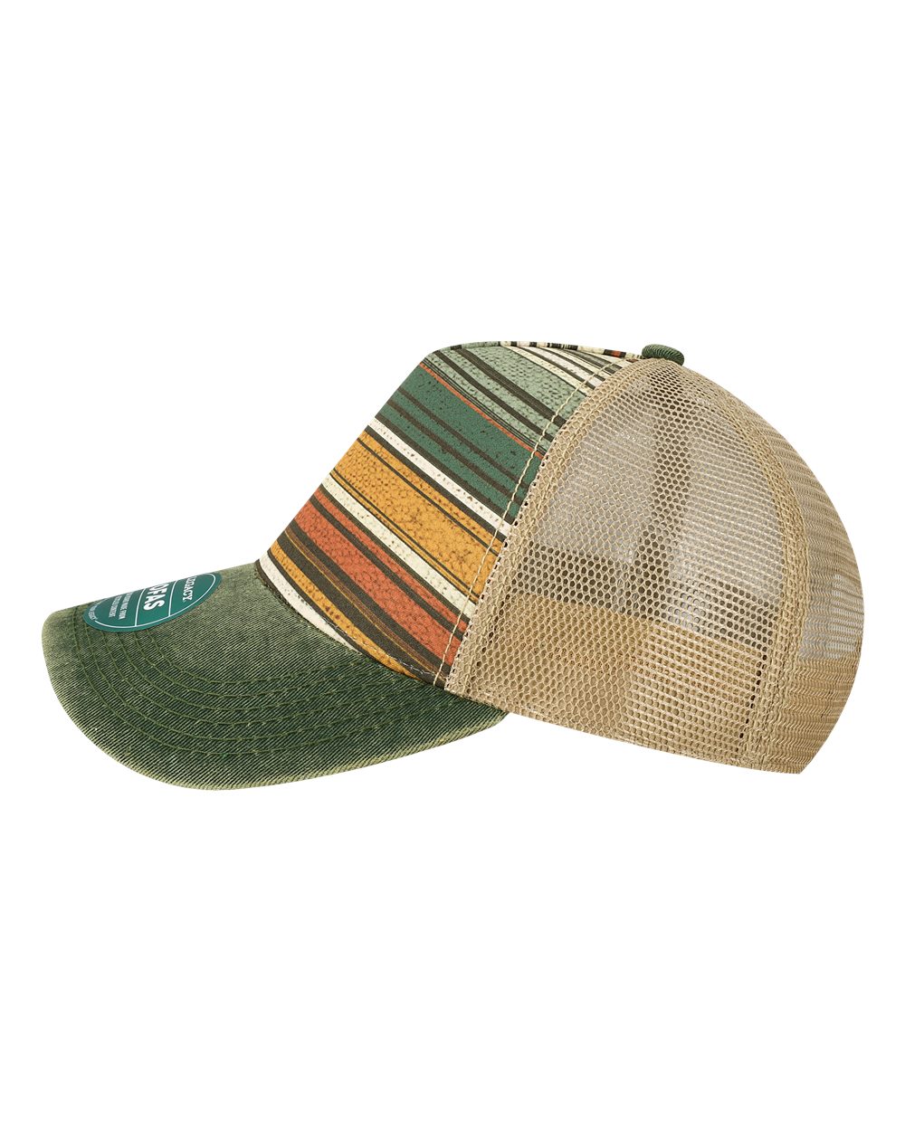 Left View of Green Stripe Old Favorite Five-Panel Trucker Cap - OFAFP