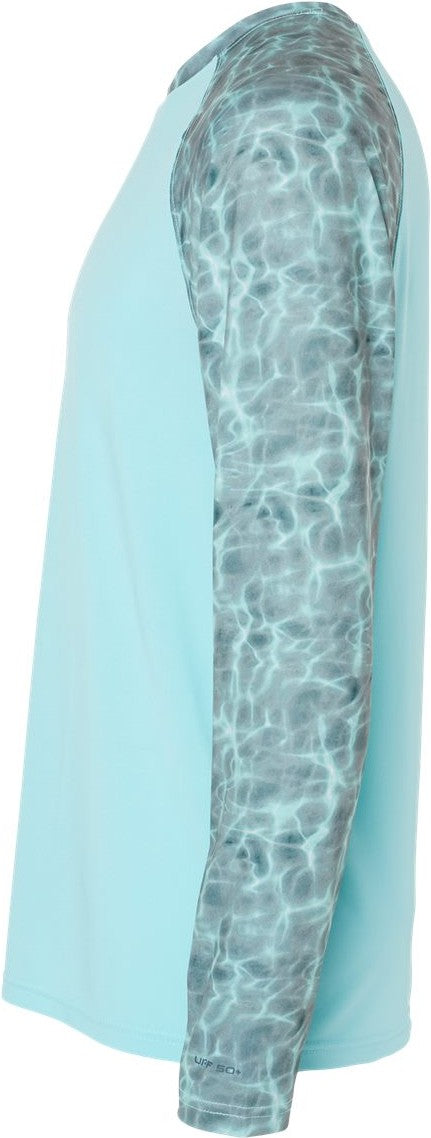 Left View of Grey Aqua Water Panama Colorblocked Long Sleeve T-Shirt - 231