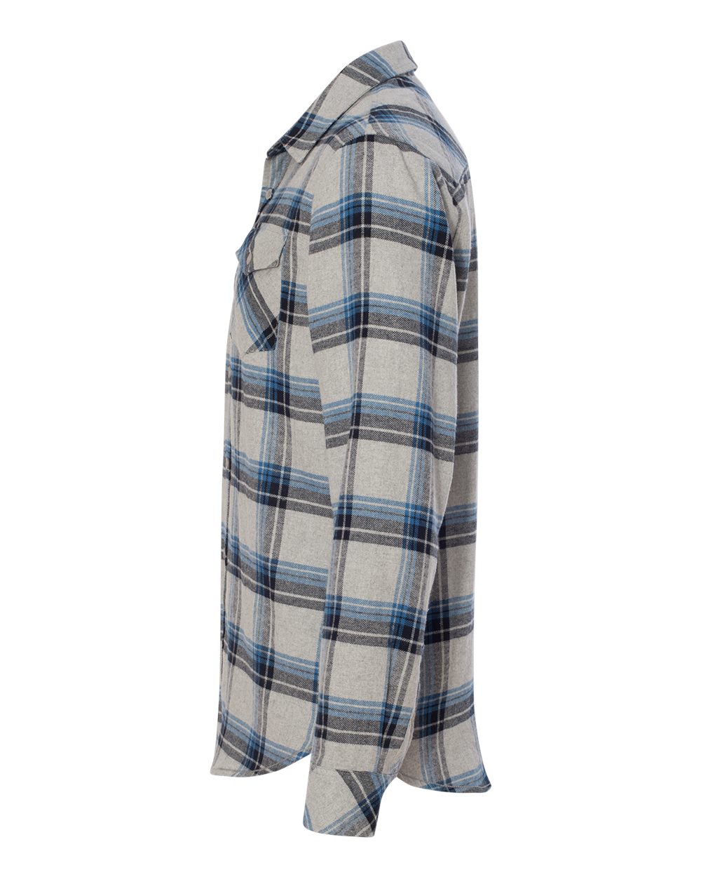 Left View of Grey/ Blue Yarn-Dyed Flannel Shirt - 8210