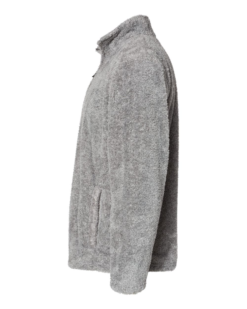 Left View of Grey Boundary Shag Frosty Sherpa Quarter-Zip Pullover - 8464