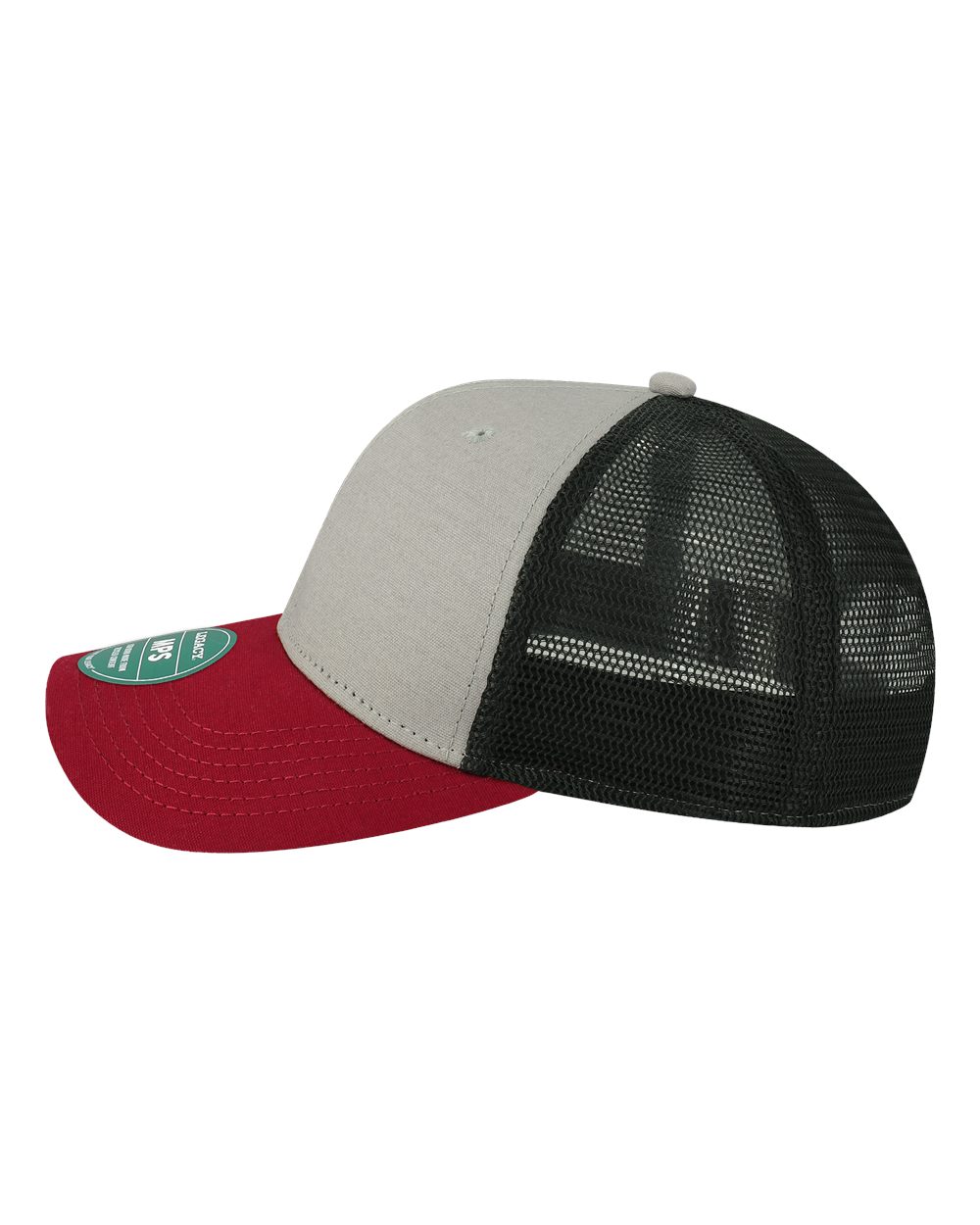 Left View of Grey/ Burgundy/ Black Mid-Pro Snapback Trucker Cap - MPS