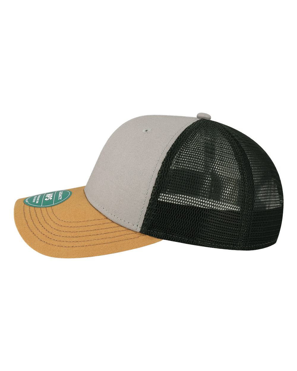 Left View of Grey/ Caramel/ Black Mid-Pro Snapback Trucker Cap - MPS