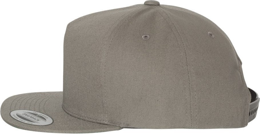 Left View of Grey Five-Panel Cotton Twill Snapback Cap - 6007