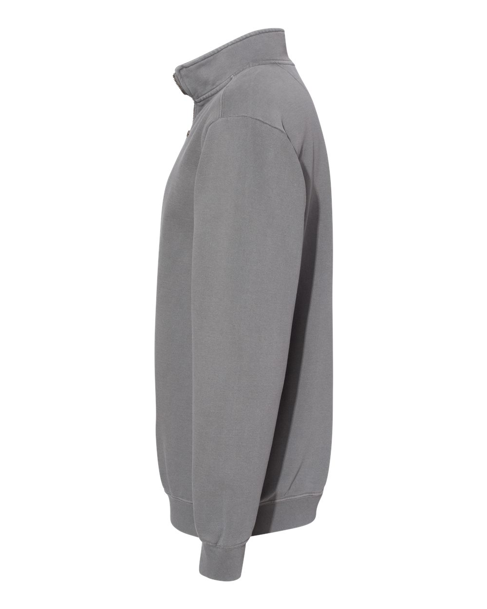 Left View of Grey Garment-Dyed Quarter Zip Sweatshirt - 1580
