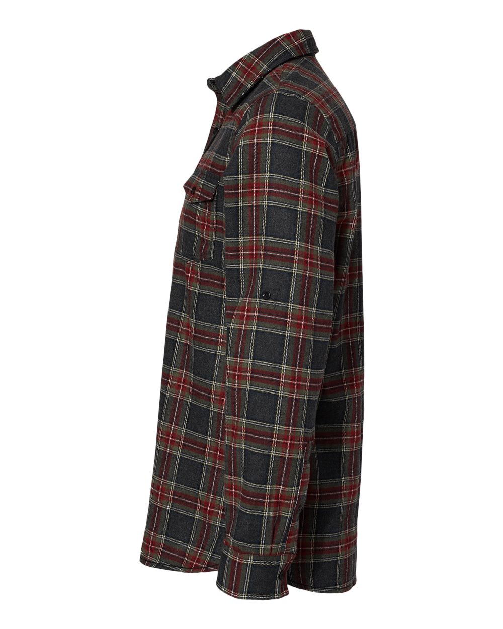 Left View of Grey/ Red Yarn-Dyed Flannel Shirt - 8210