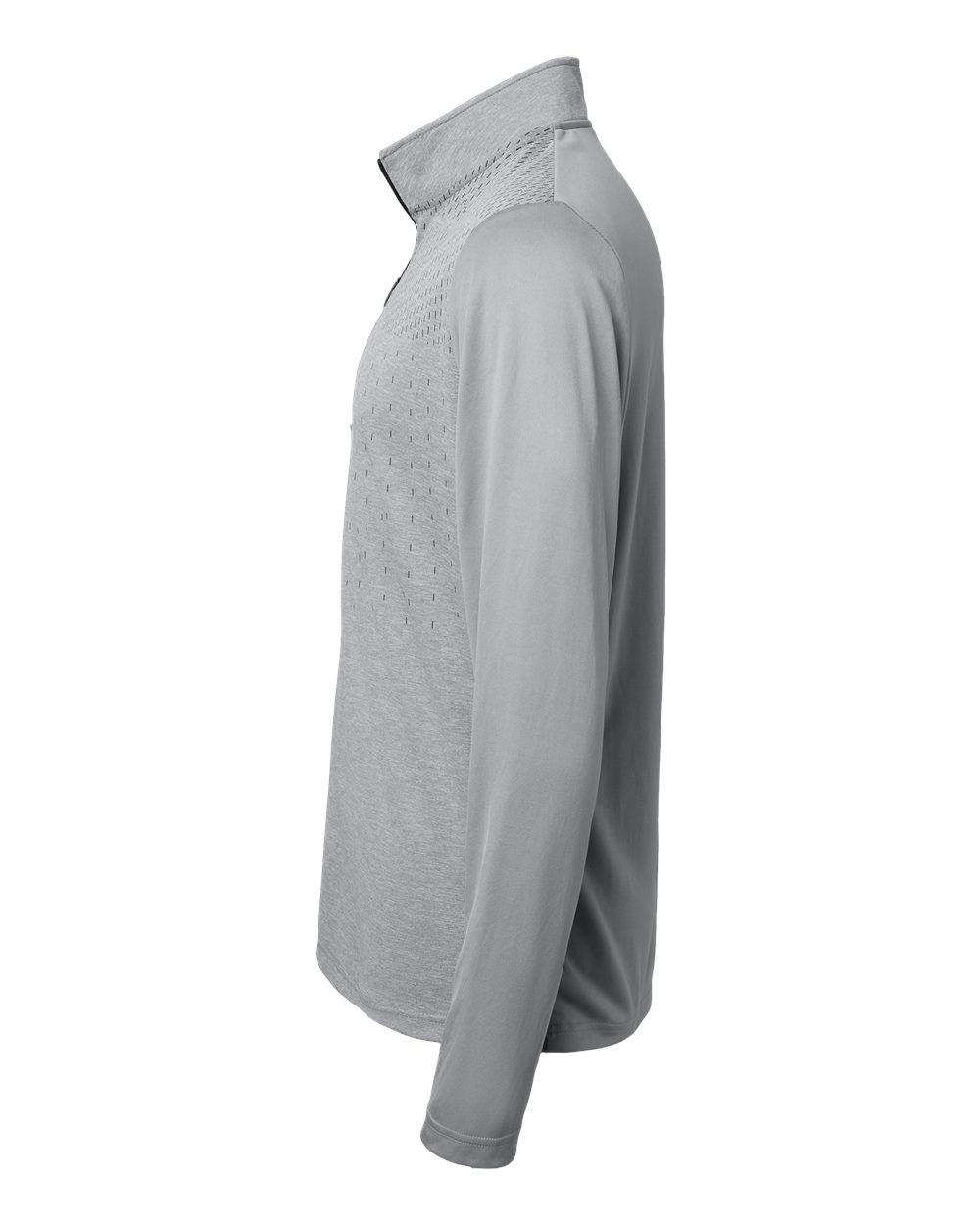 Left View of Grey Three Melange/ Grey Three/ Black Heather Block Print Quarter-Zip Pullover - A522