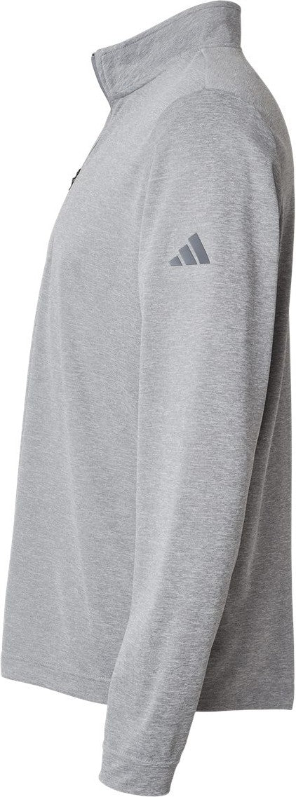 Left View of Grey Three Melange Lightweight Quarter-Zip Pullover - A401