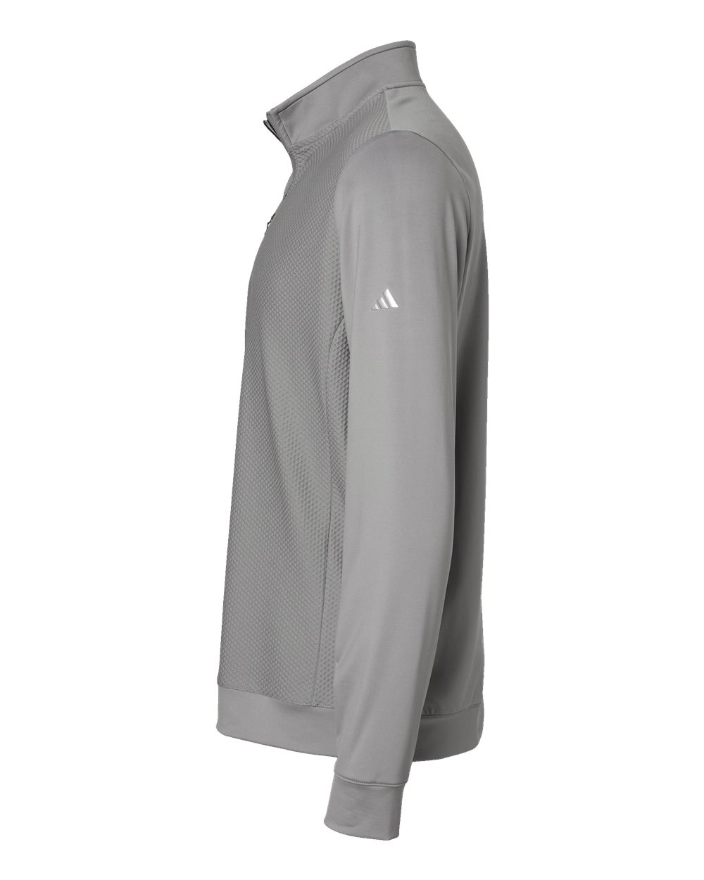 Left View of Grey Three Performance Textured Quarter-Zip Pullover - A295