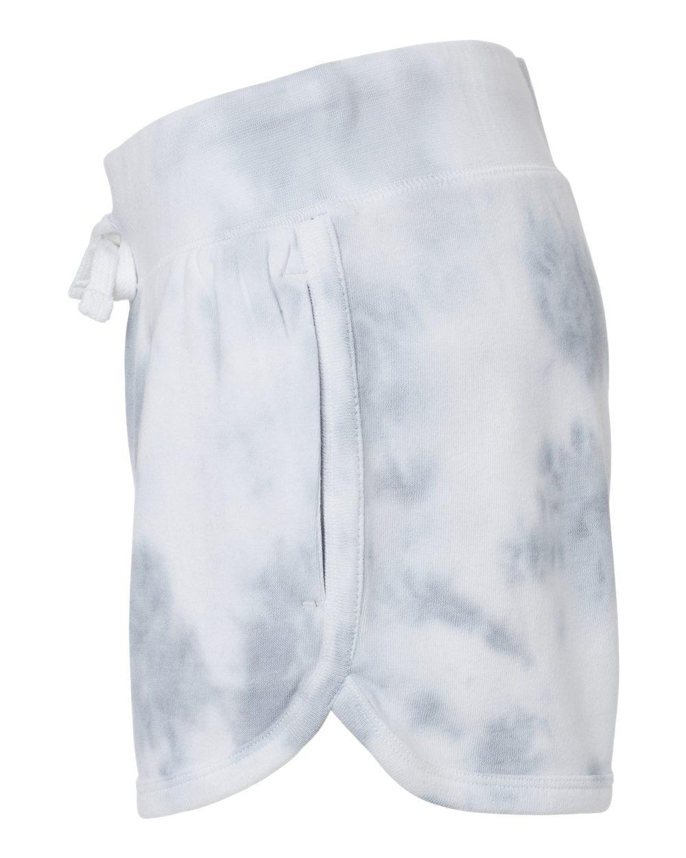Left View of Grey Tie Dye Women's Fleece Shorts - 8856