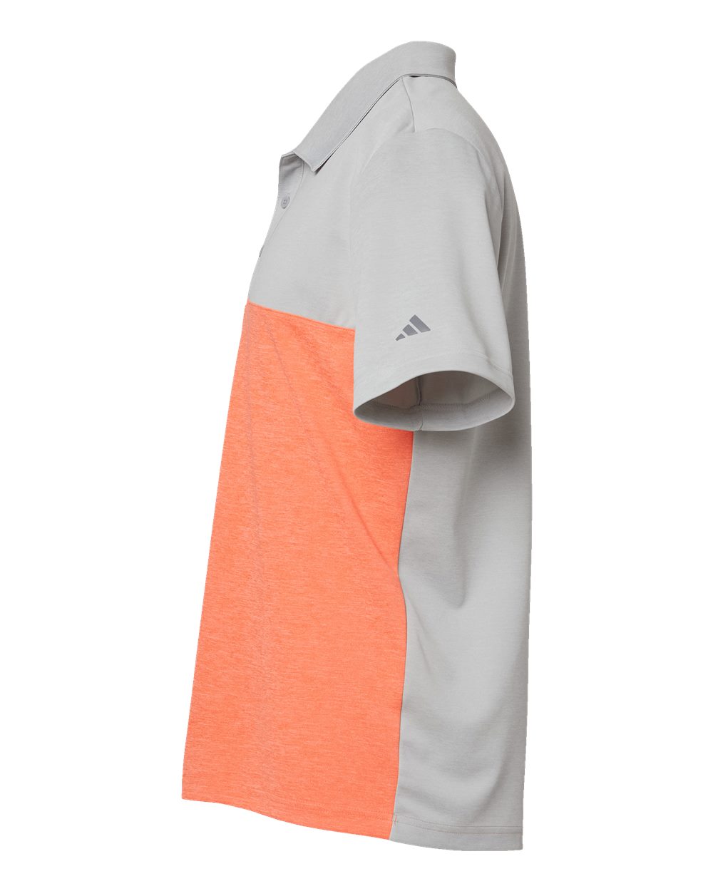 Left View of Grey Two Heather/ Hi-Res Coral Heather Heathered Colorblocked 3-Stripes Polo - A508