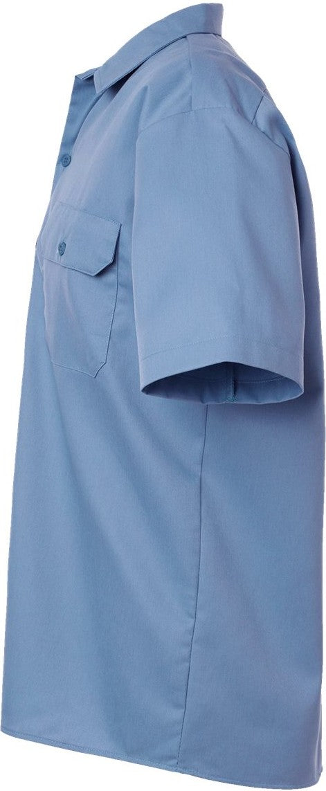 Left View of Gulf Blue Short Sleeve Work Shirt - 2574