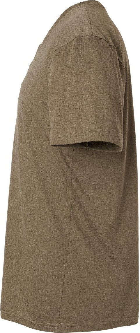 Left View of Heather Army CVC Henley Tee - 2004CVC