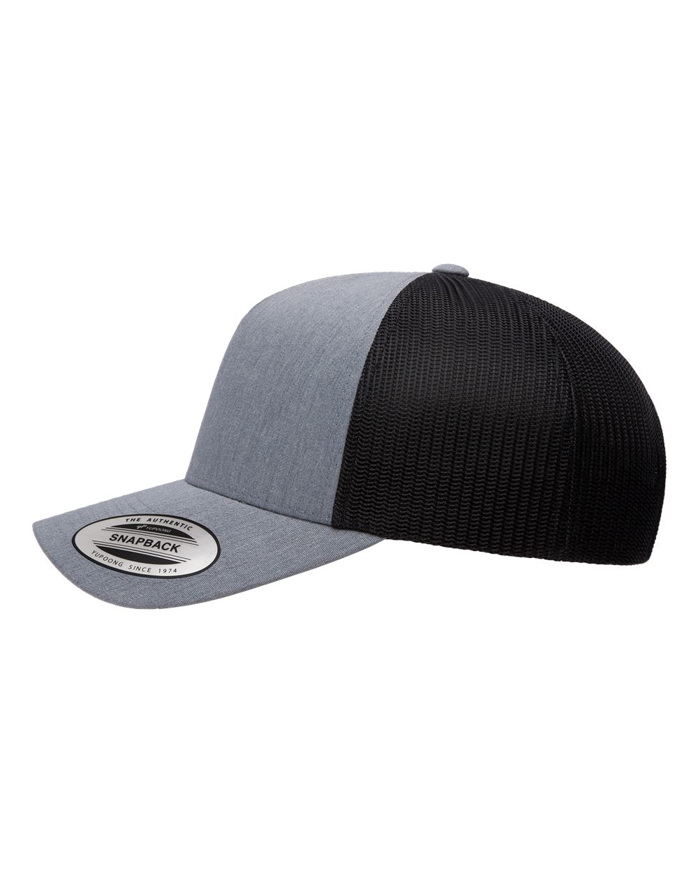 Left View of Heather/ Black Five-Panel Retro Trucker Cap - 6506