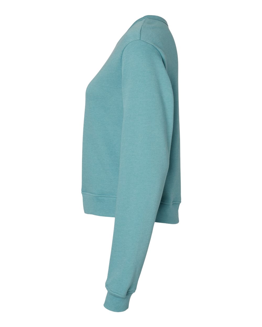 Left View of Heather Blue Lagoon Women's Sponge Fleece Classic Crewneck Sweatshirt - 7511