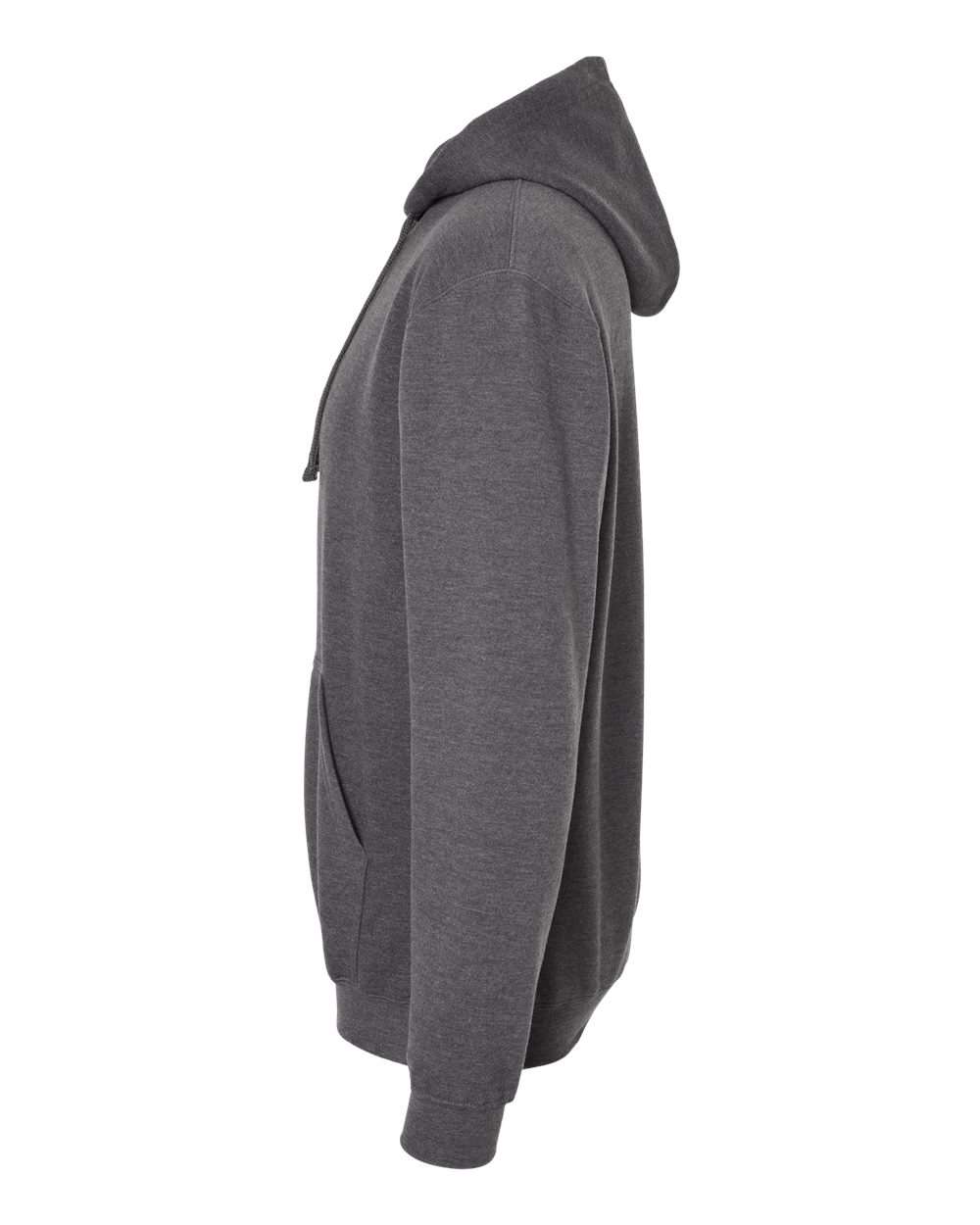 Left View of Heather Charcoal Fleece Hooded Sweatshirt - 320