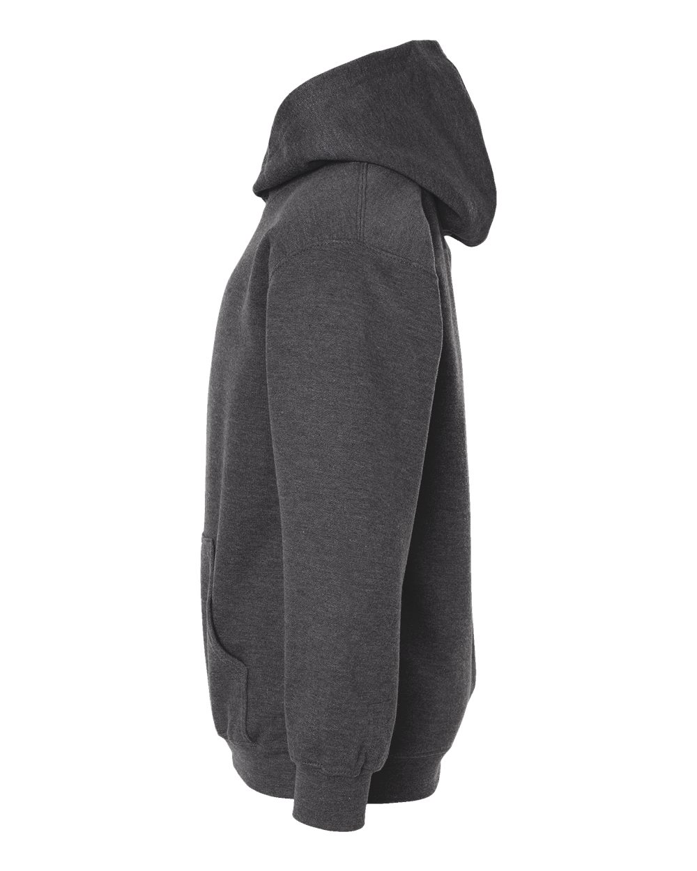 Left View of Heather Charcoal Youth Hooded Sweatshirt - 320Y