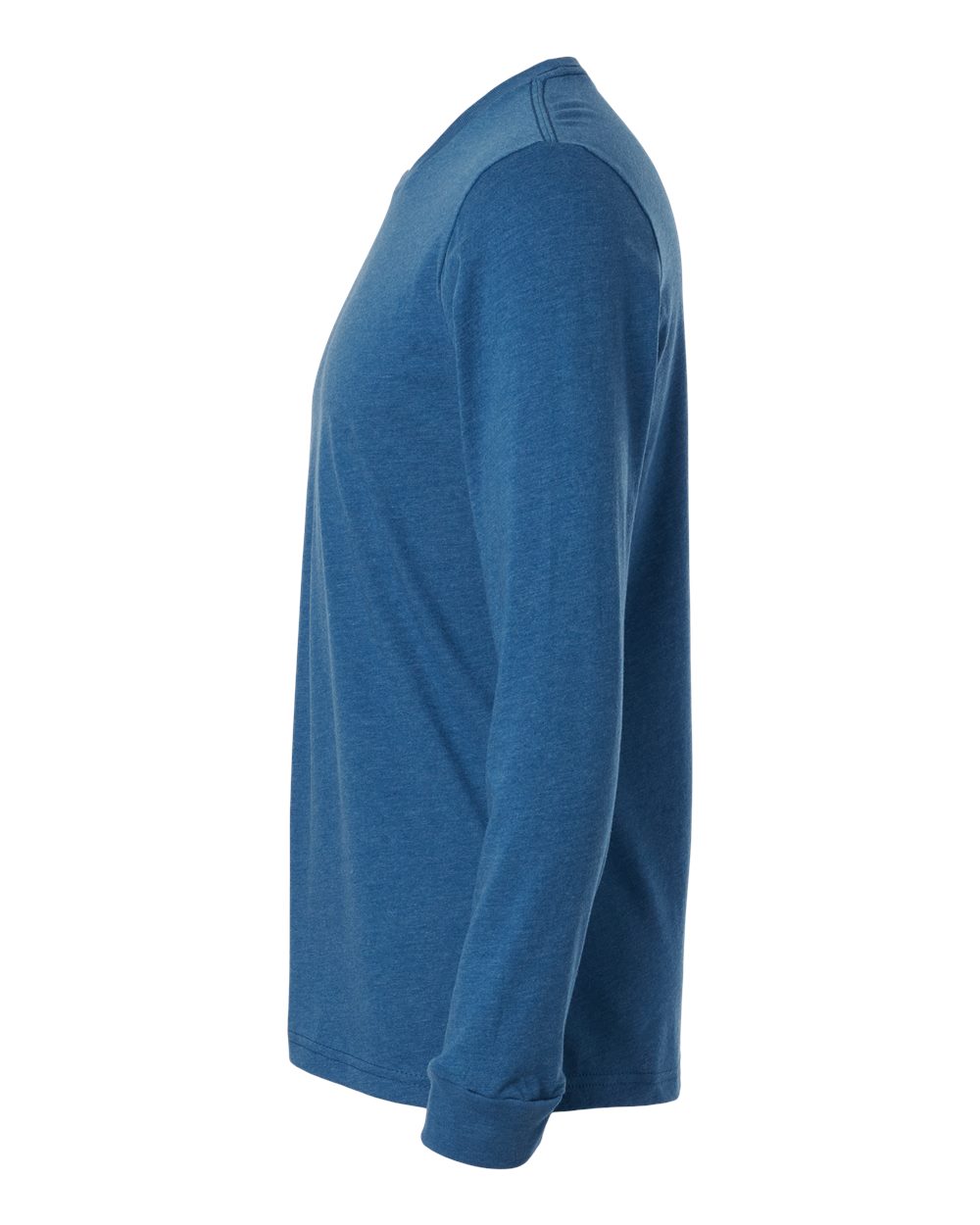 Left View of Heather Cool Blue CVC Long Sleeve T-Shirt - 6211