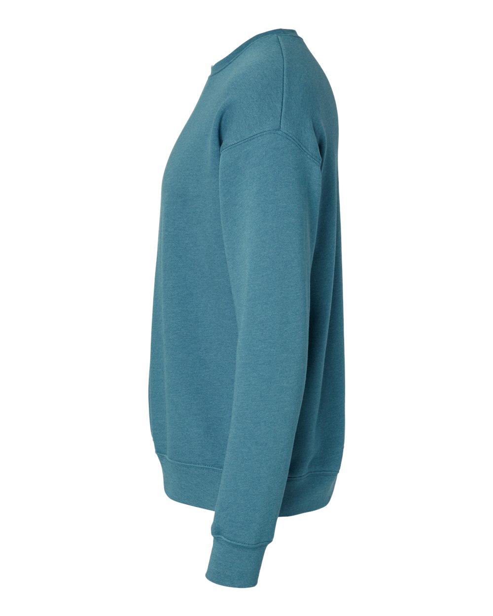 Left View of Heather Deep Teal Sponge Fleece Drop Shoulder Crewneck Sweatshirt - 3945