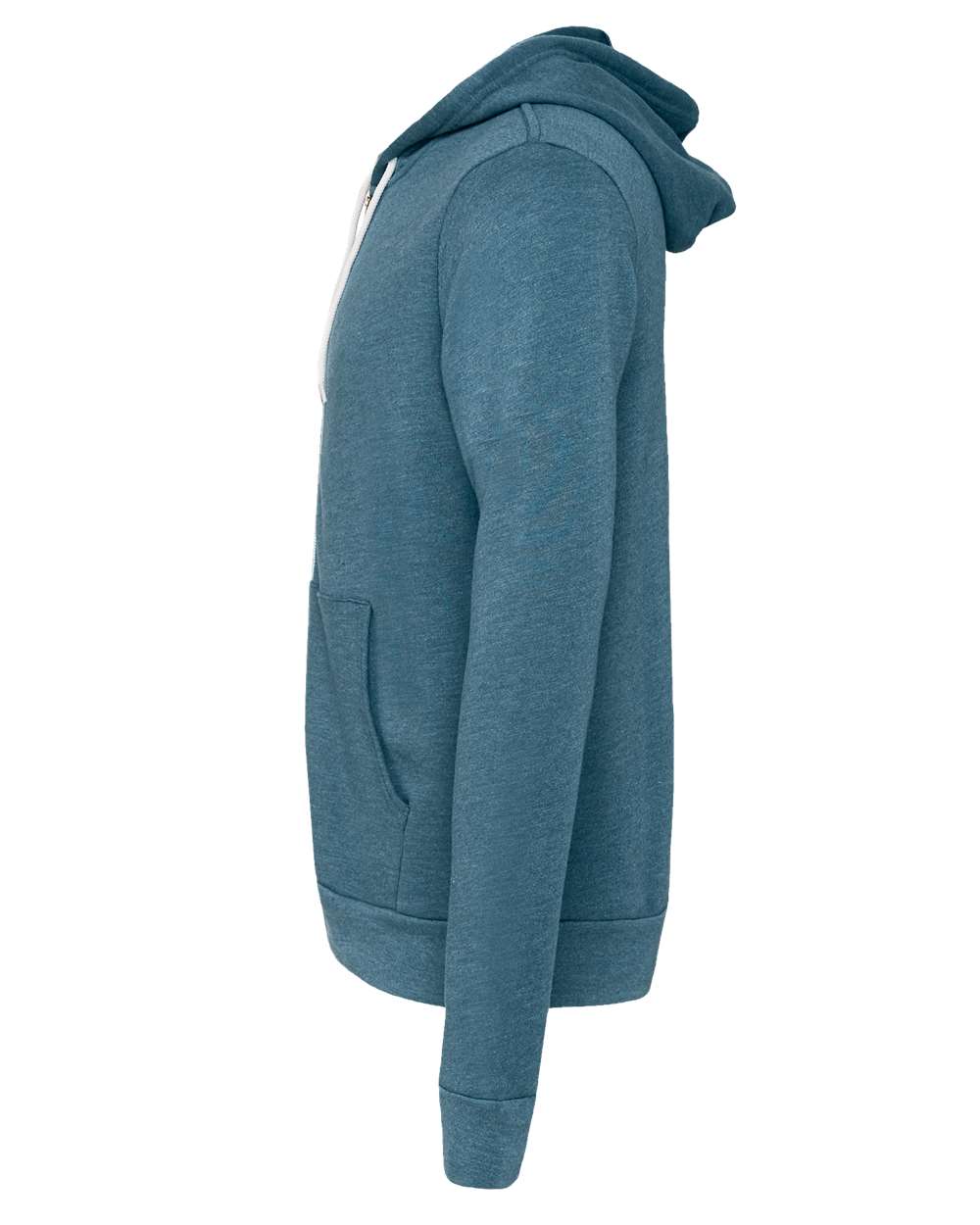 Left View of Heather Deep Teal Sponge Fleece Full-Zip Hoodie - 3739